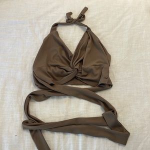 Brown crop tie top